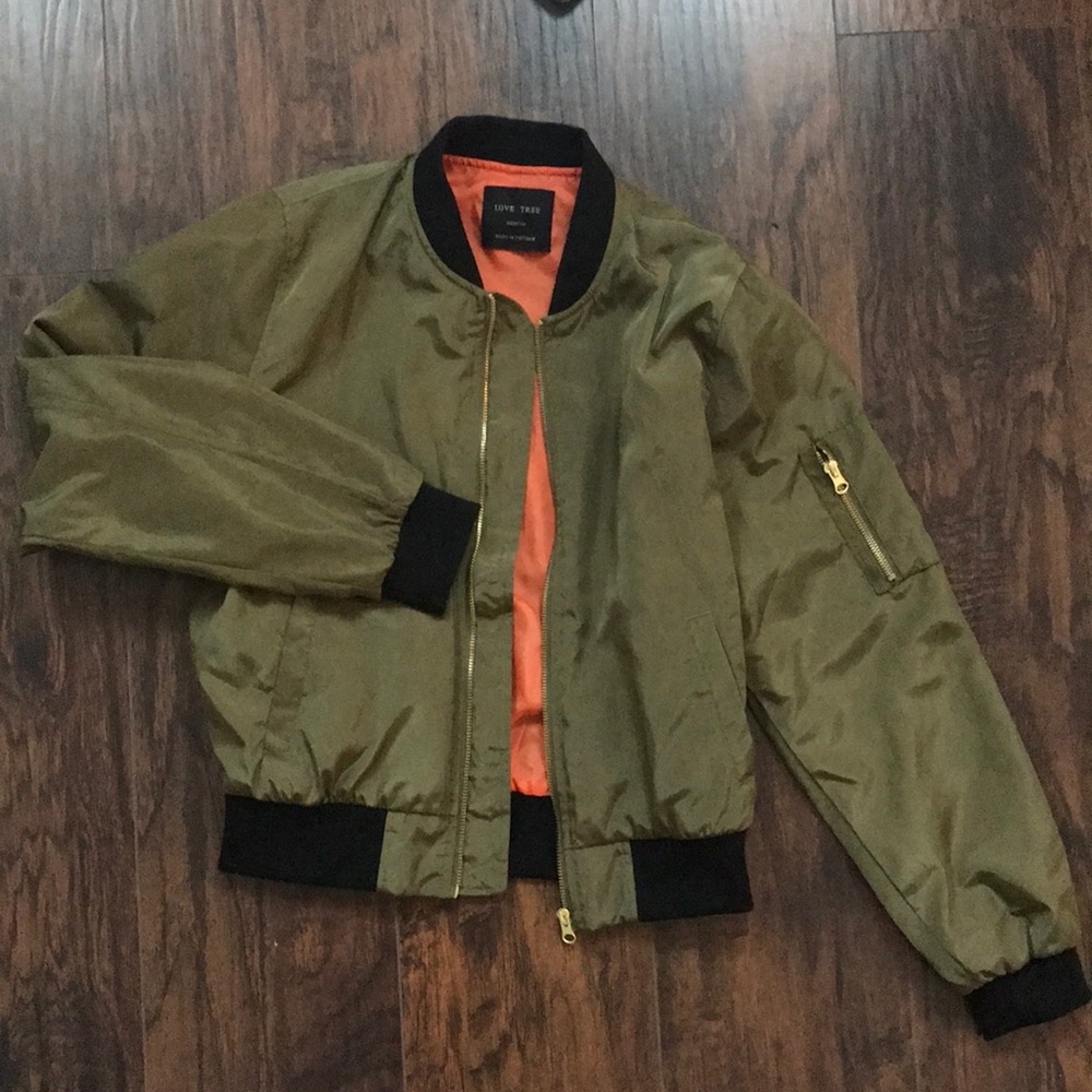 Love Tree Green and Orange Bomber Jacket size M